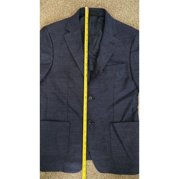 Calvin Klein Mens Slim Fit Navy Herringbone Blazer Two-Button Style 385 Short - Picture 6 of 9